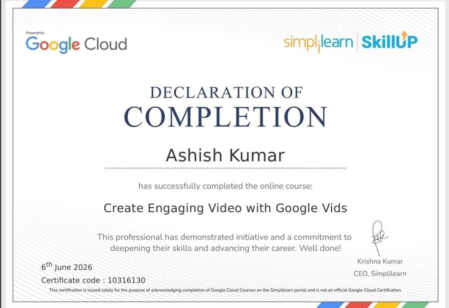 Create Engaging Video with Google Vids certificate