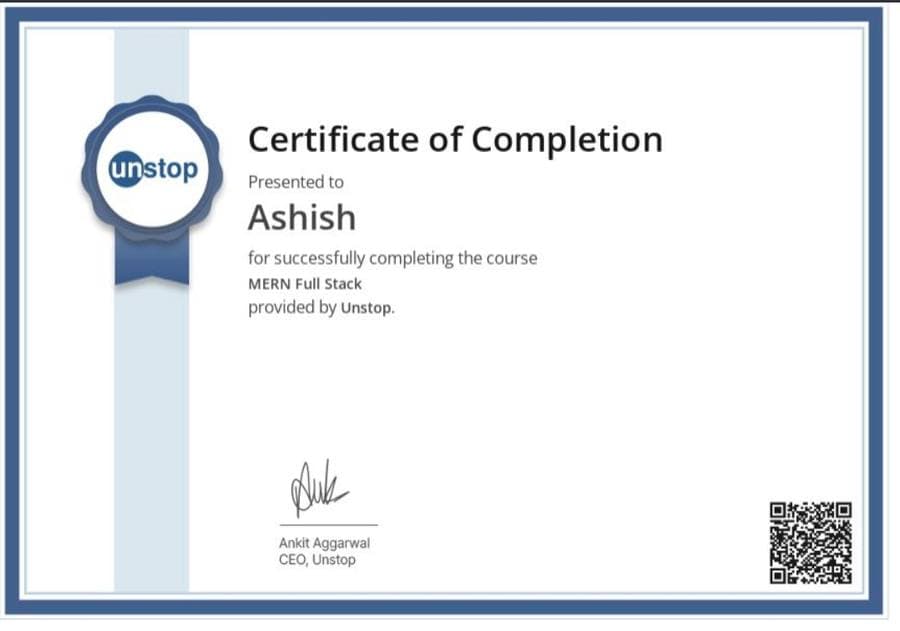 MERN Full Stack certificate